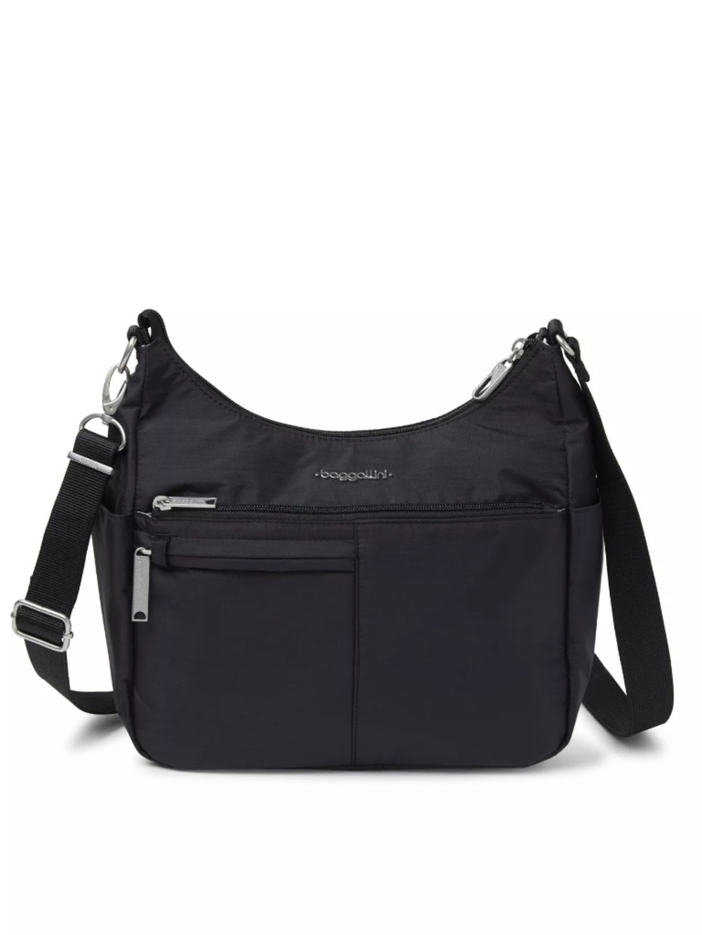 NEW! Baggallini Securtex Anti-Theft Free Time Crossbody Bag Black Nylon $120